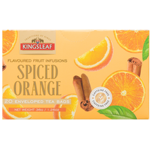 Opakowanie Kingsleaf Spiced Orange z pomarańczą i cynamonem, 20 kopert, 36 g, napar bez kofeiny
