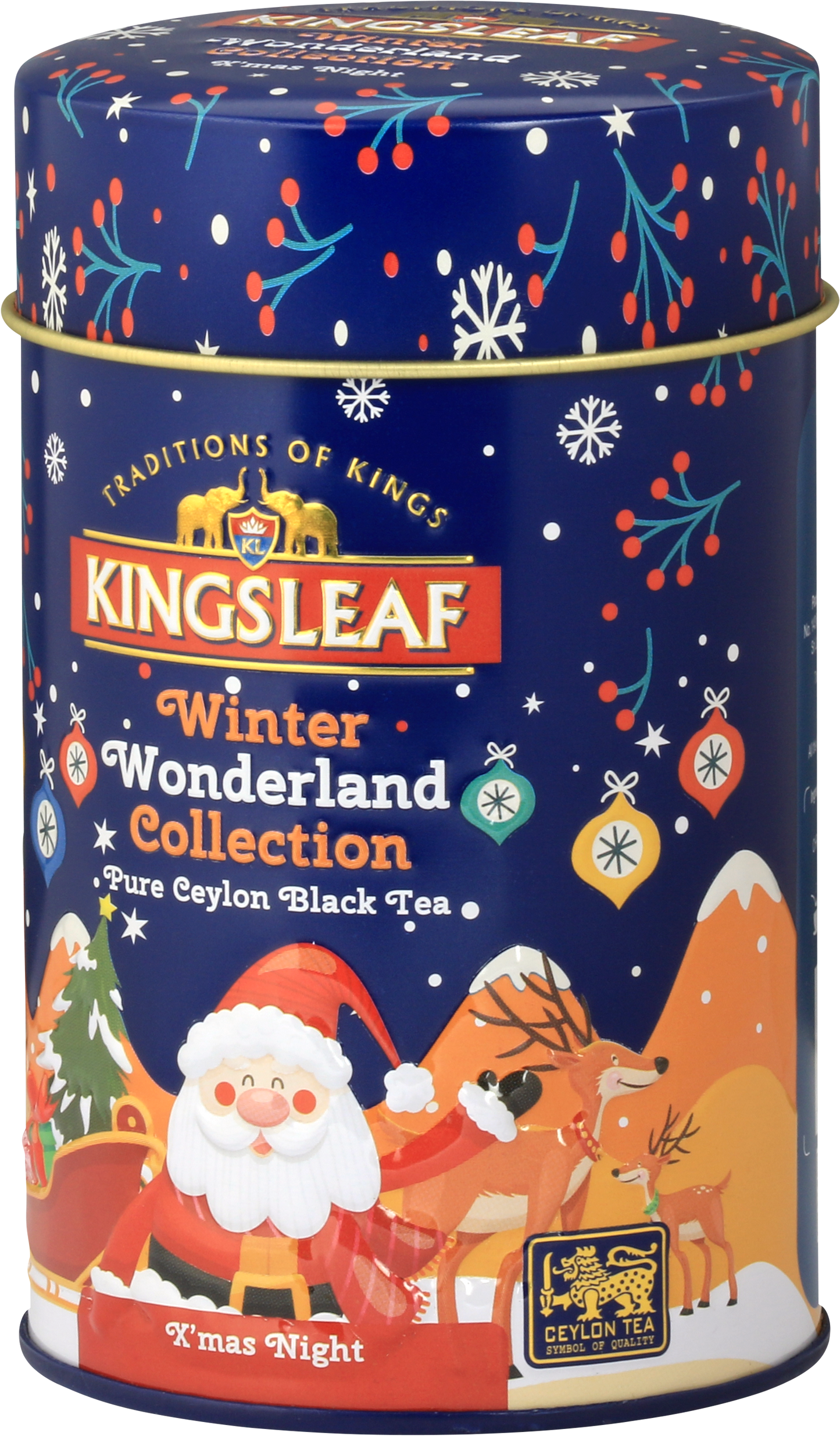 Herbata Kingsleaf X’Mas Night z kolekcji Winter Wonderland w ozdobnej puszce – świąteczna czarna herbata Ceylon.