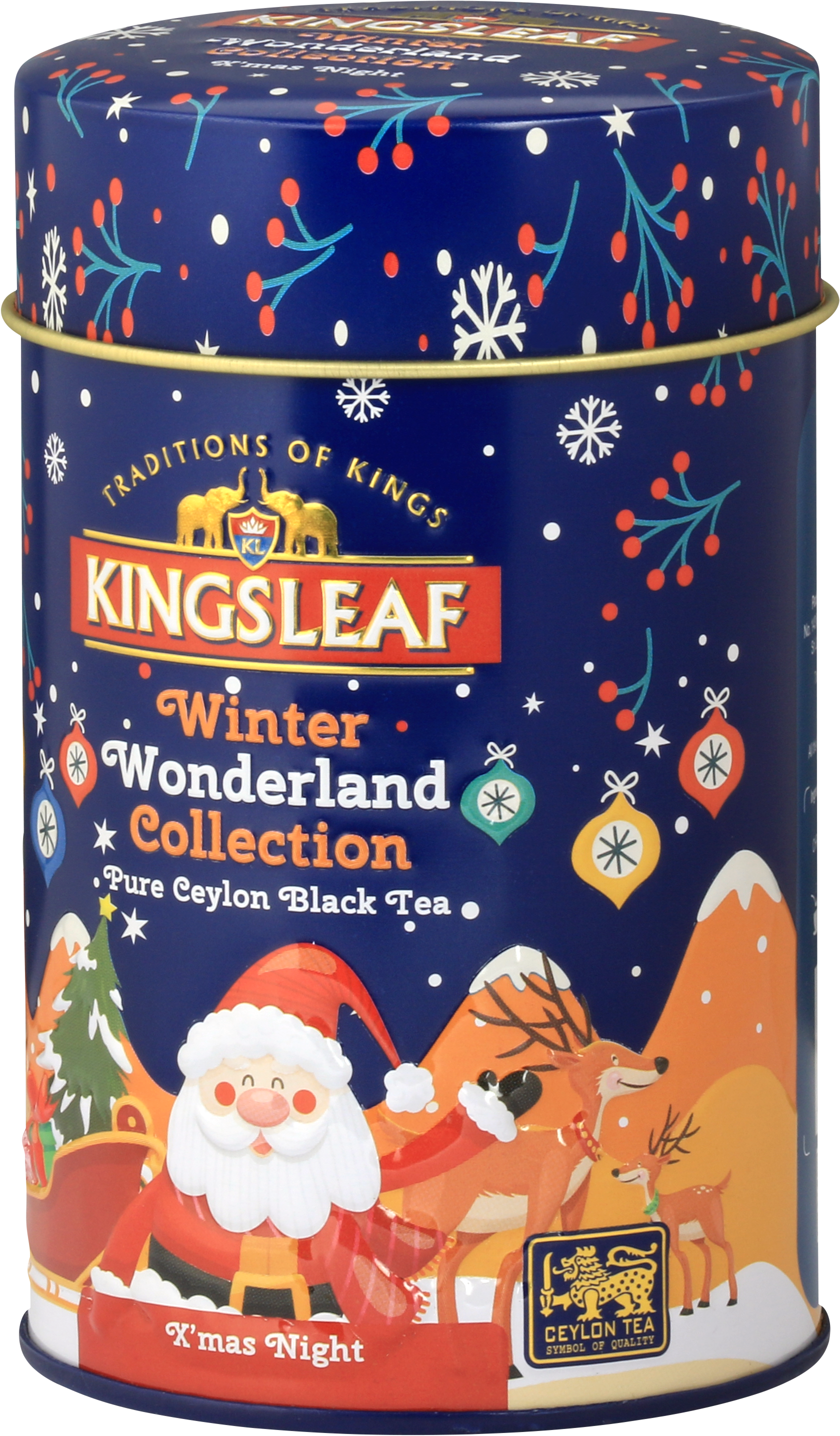 Herbata Kingsleaf X’Mas Night z kolekcji Winter Wonderland w ozdobnej puszce – świąteczna czarna herbata Ceylon.