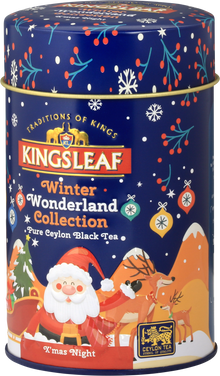 Herbata Kingsleaf X’Mas Night z kolekcji Winter Wonderland w ozdobnej puszce – świąteczna czarna herbata Ceylon.