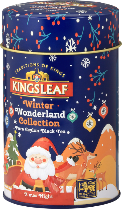 Herbata Kingsleaf X’Mas Night z kolekcji Winter Wonderland w ozdobnej puszce – świąteczna czarna herbata Ceylon.