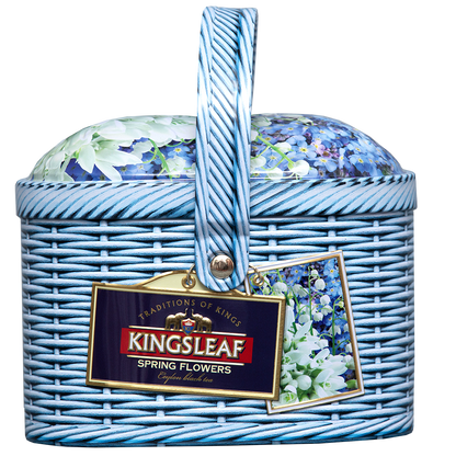 Kingsleaf Spring Flowers premium herbata cejlońska w eleganckiej niebieskiej puszce prezentowej 100 g.