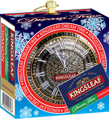 Kingsleaf Dream Time Crimson – elegancka herbata owocowa w czerwono-granatowym pudełku, idealna na prezent.