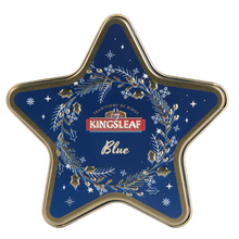 Herbata Kingsleaf Starlight Blue w granatowej puszce w kształcie gwiazdy, czarna herbata cejlońska premium.
