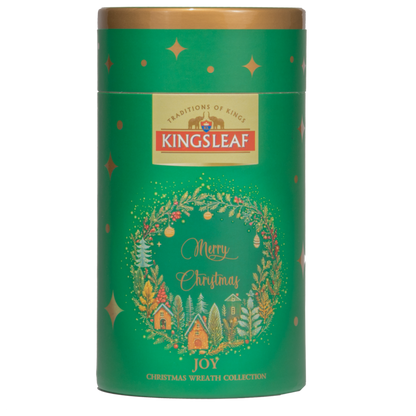 Zielona tuba Kingsleaf Joy 50 g z czarną herbatą cejlońską o aromacie pieczonego jabłka, świąteczna herbata na prezent