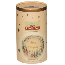 Kingsleaf Delight herbata czarna cejlońska 50 g w eleganckiej kremowej tubie z motywem świątecznego wieńca.
