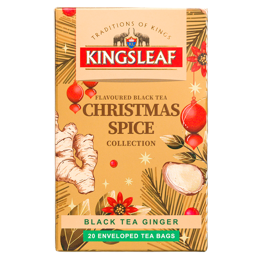Herbata czarna Kingsleaf Christmas Spice Ginger w kopertach, świąteczne opakowanie 20 saszetek
