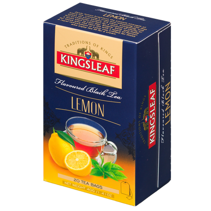 Czarna herbata Kingsleaf Lemon 20 x 2 g z cytrynowym aromatem, opakowanie prezentowe.