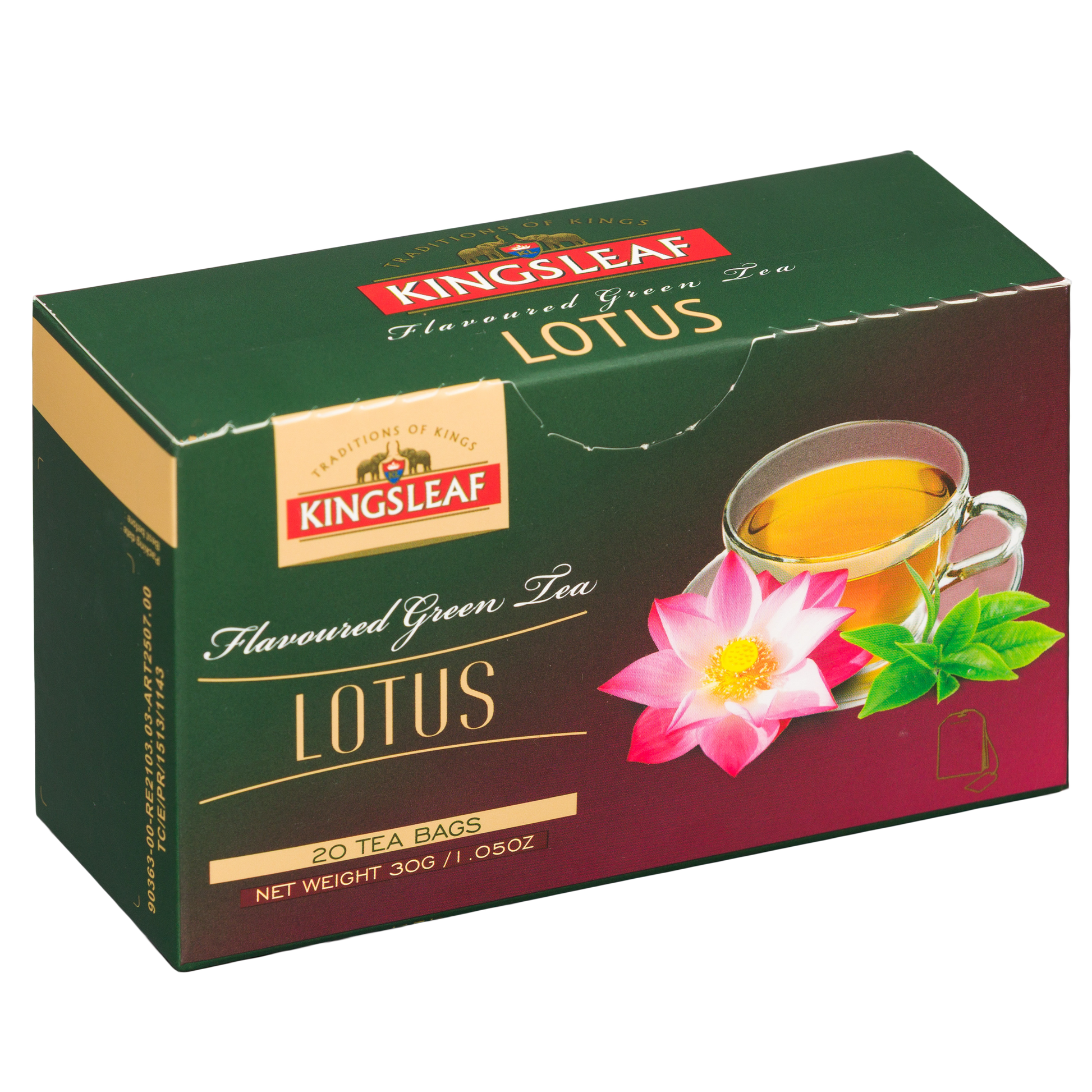 Kingsleaf Lotus zielona herbata z aromatem lotosu 20 saszetek opakowanie front.