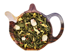 Zielona herbata Sencha W Stronę Słońca z maliną, pąkami róż i płatkami słonecznika w czajniczku, mieszanka o owocowym aromacie.