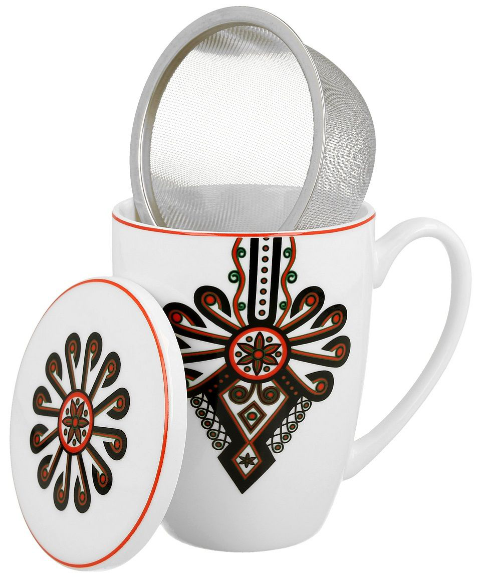 Kubek porcelanowy Parzenica 380 ml z zaparzaczem i pokrywką w komplecie.