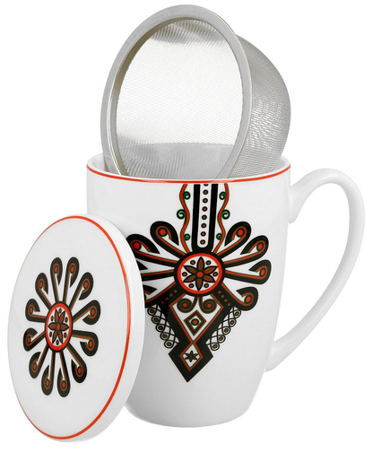 Kubek porcelanowy Parzenica 380 ml z zaparzaczem i pokrywką w komplecie.