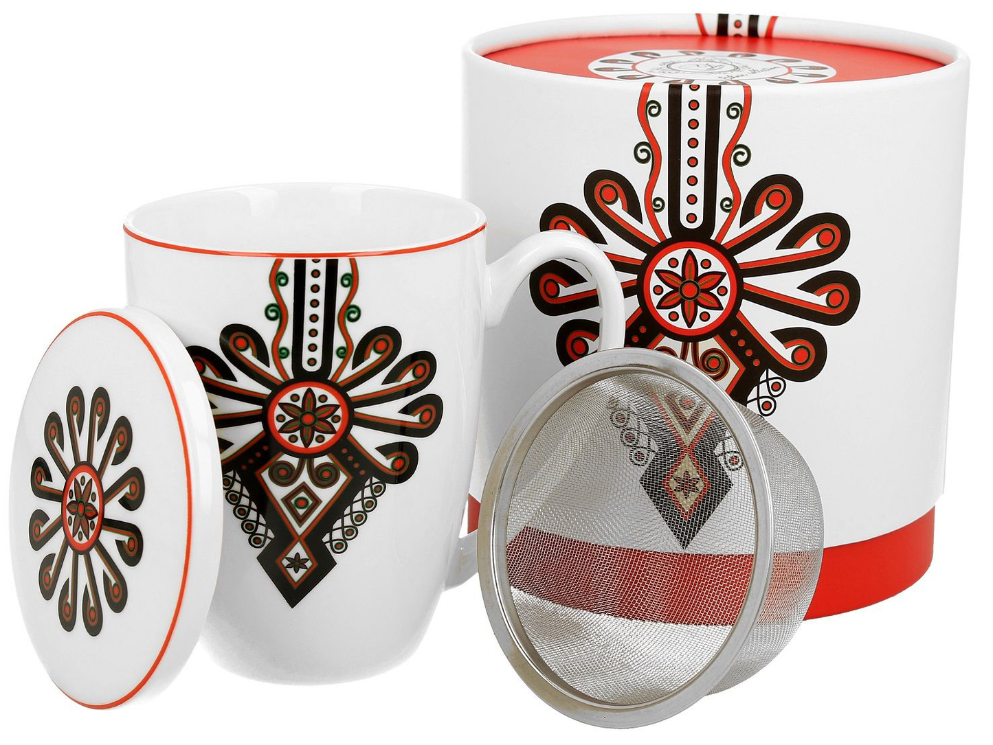 Zestaw porcelanowy Parzenica 380 ml z kubkiem, zaparzaczem i pudełkiem prezentowym.