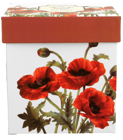 Ozdobne pudełko prezentowe z motywem czerwonych maków dopasowane do kubka Classic Poppies
