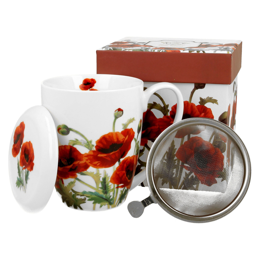 Kubek porcelanowy z zaparzaczem Classic Poppies - 380 ml