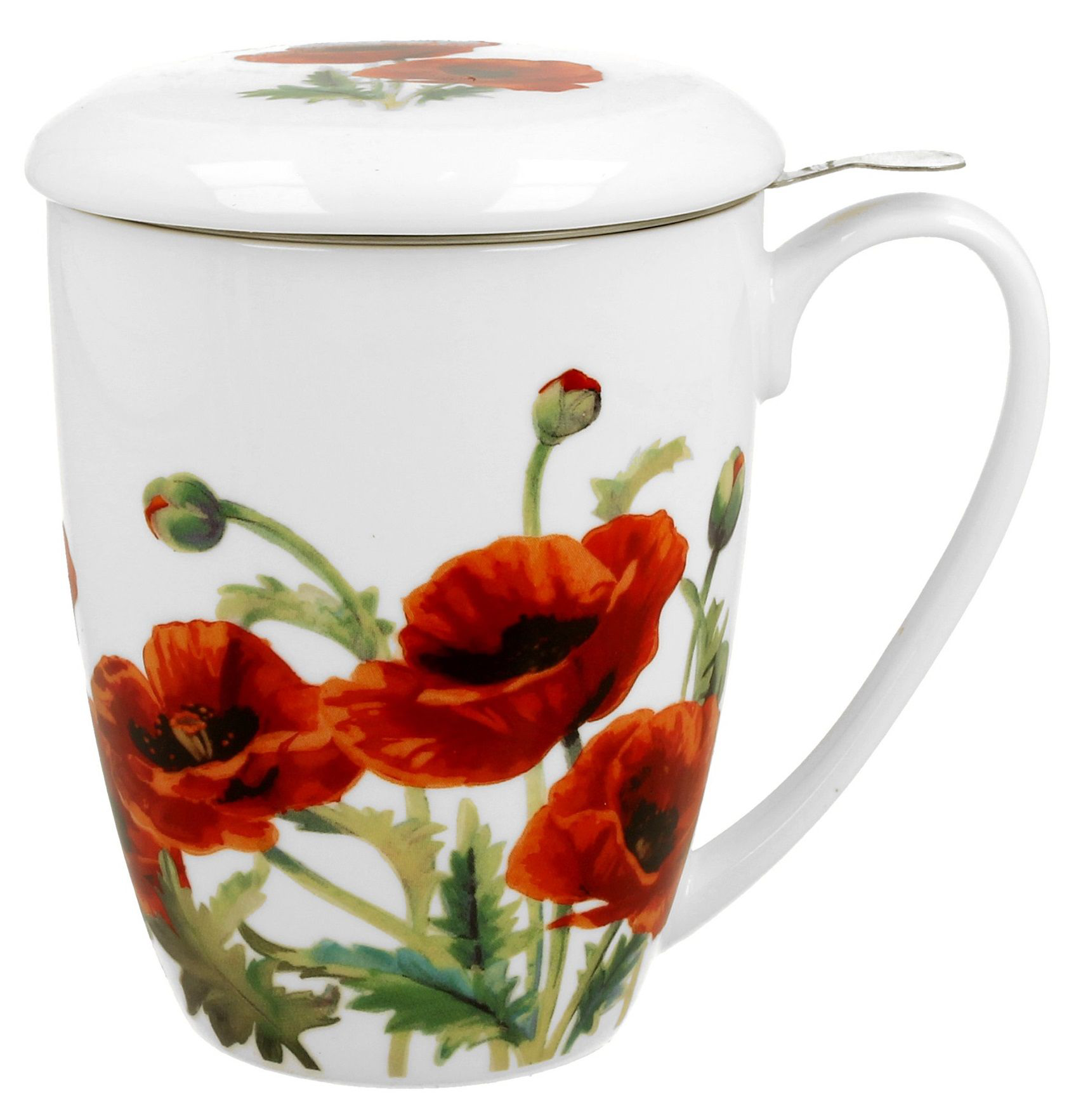 Kubek porcelanowy Classic Poppies z pokrywką i wyrazistym wzorem maków