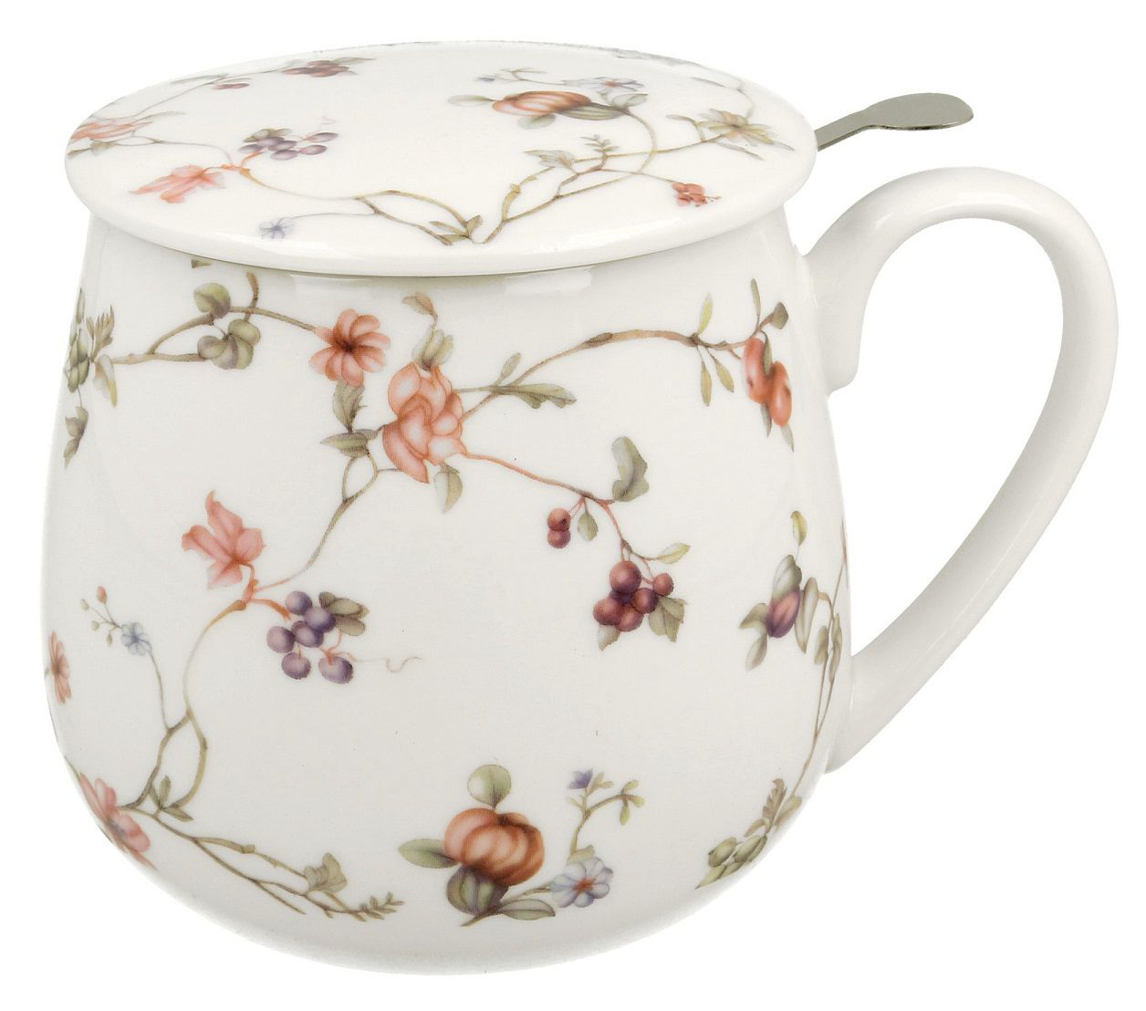 Kubek porcelanowy Safa z pokrywką i subtelnym kwiatowym zdobieniem