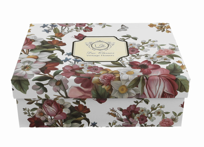 Eleganckie pudełko ozdobne Vintage Flowers White z motywem kwiatów.