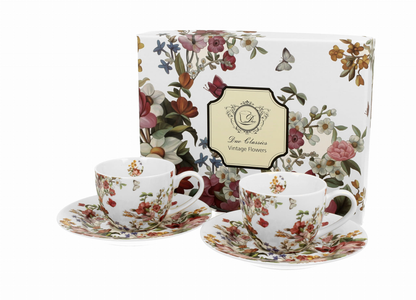 Zestaw filiżanek espresso Vintage Flowers White w ozdobnym pudełku prezentowym.