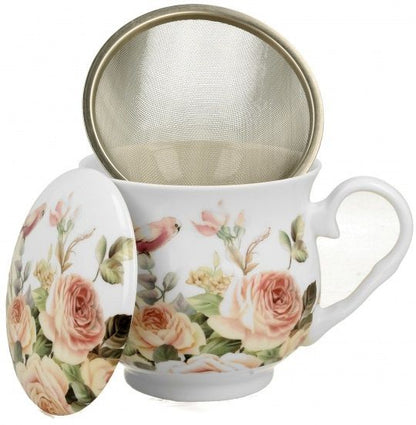 Kubek porcelanowy z metalowym zaparzaczem Anna do herbaty lisciastej