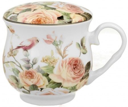 Kubek porcelanowy Anna 530 ml z uchwytem i florystycznym nadrukiem