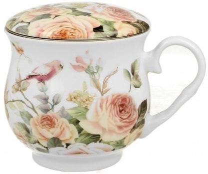 Kubek porcelanowy Anna 530 ml z uchwytem i florystycznym nadrukiem