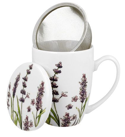 Zaparzacz metalowy i porcelanowa przykrywka do kubka Classic Lavender 380 ml.
