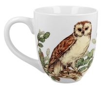 Duży kubek porcelanowy z motywem sowy siedzącej na gałęzi, widok z przodu.