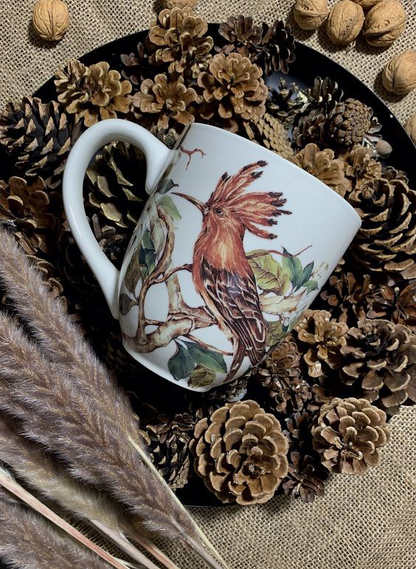 Kubek XXL z dudkiem – widok z przodu, ozdobny wzór z gałęziami i liśćmi.