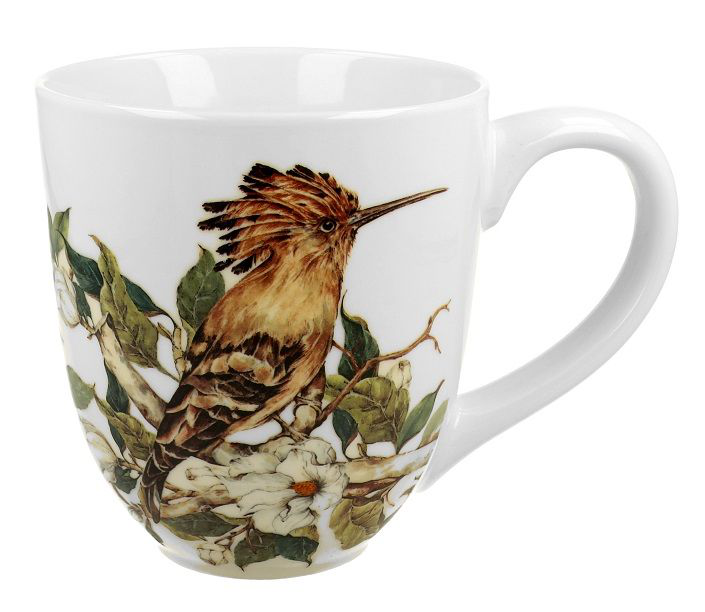 Porcelanowy kubek XXL Dudki 1000 ml z realistycznym motywem ptaka na białym tle.