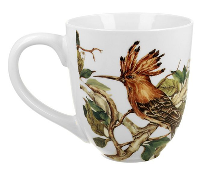 Kubek porcelanowy XXL Dudki 1000 ml – widok z drugiej strony z detalami wzoru.