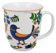 Kubek porcelanowy 650 ml zdobiony kaszubskim wzorem z ptaszkiem i kwiatami.