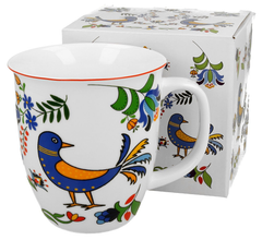 Duży kubek porcelanowy Ptaszek Kaszubski z pudełkiem prezentowym.