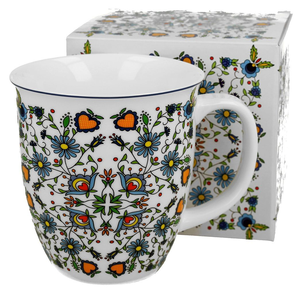 Duży kubek porcelanowy Kaszubski 650 ml z pudełkiem ozdobnym.