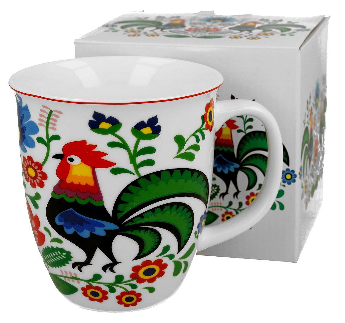 Zestaw kubek folk Koguty 650 ml w pudełku – idealny pomysł na prezent.