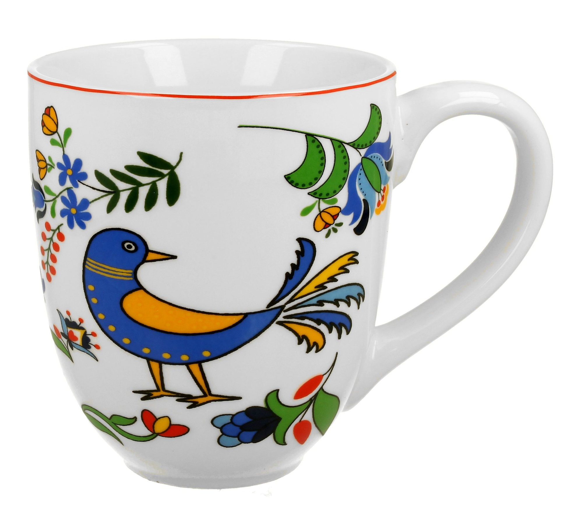 Kubek porcelanowy XXL Ptaszek Kaszubski 1000 ml – ujęcie z boku, widoczne detale zdobienia.