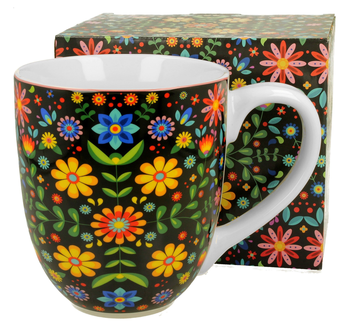 Zestaw kubek porcelanowy Merida Black XXL 1000 ml w ozdobnym pudełku z dopasowanym wzorem.