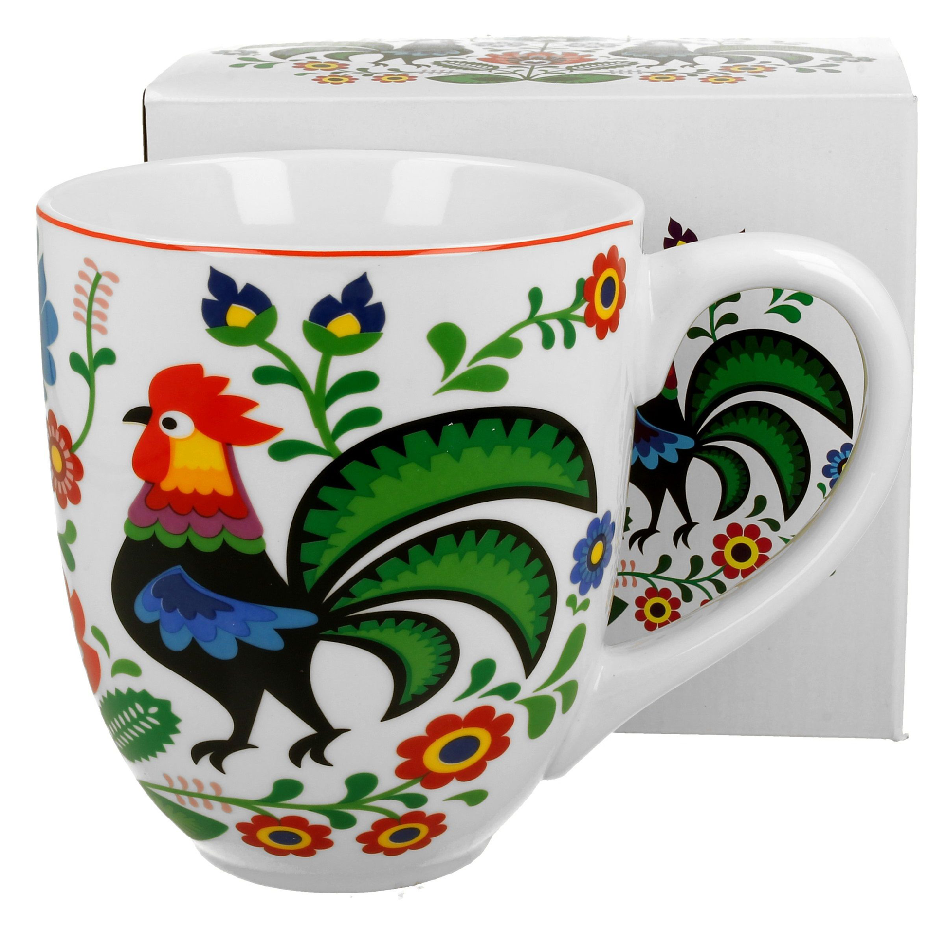 Kubek porcelanowy Kogut Folk 1000 ml w komplecie z dekoracyjnym pudełkiem prezentowym.