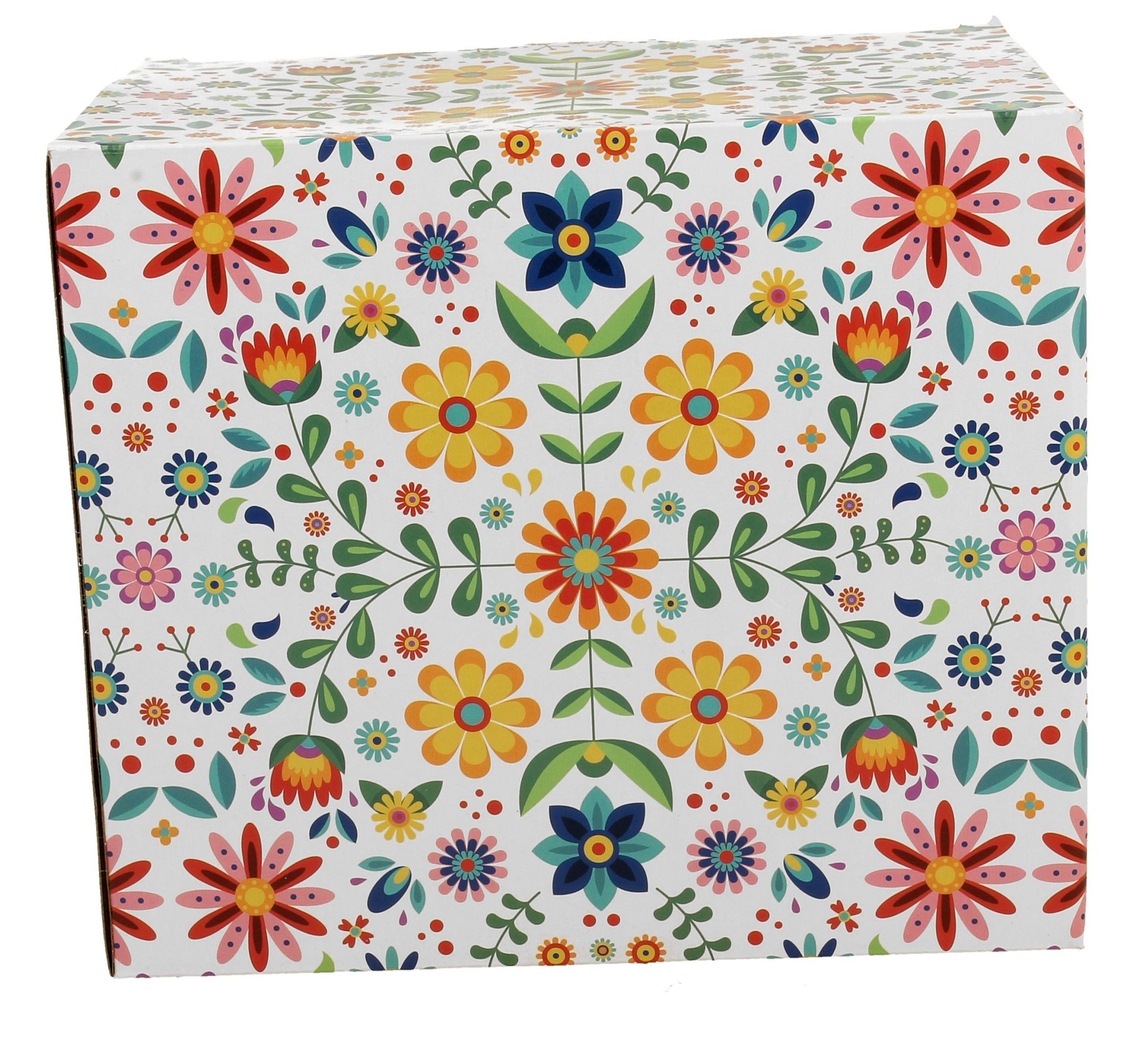 Ozdobne pudełko porcelanowego kubka Merida White 1000 ml z kolorowym motywem kwiatowym folkowym.