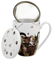Kubek Cats Family 380 ml z metalowym zaparzaczem i porcelanową pokrywką.