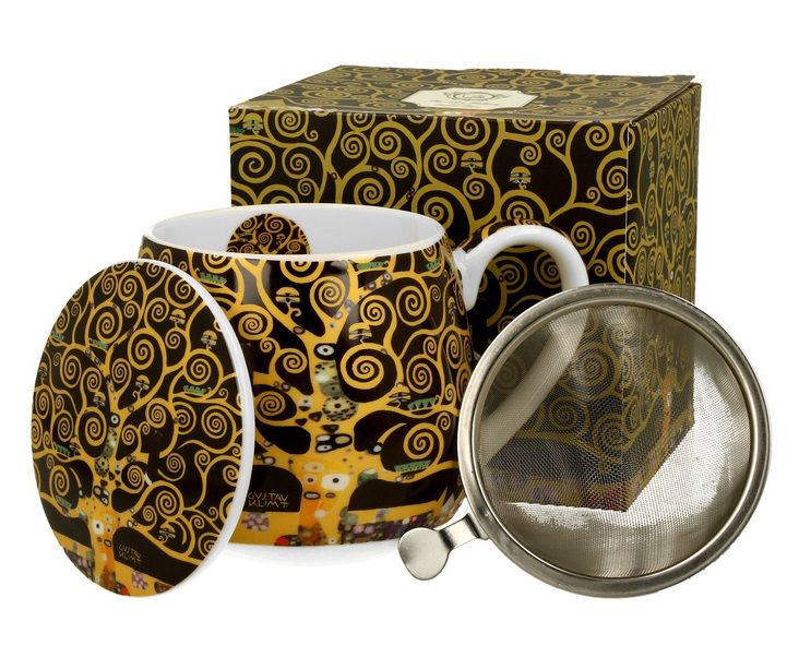 Zestaw kubek porcelanowy Klimt Tree of Life z zaparzaczem i pudełkiem