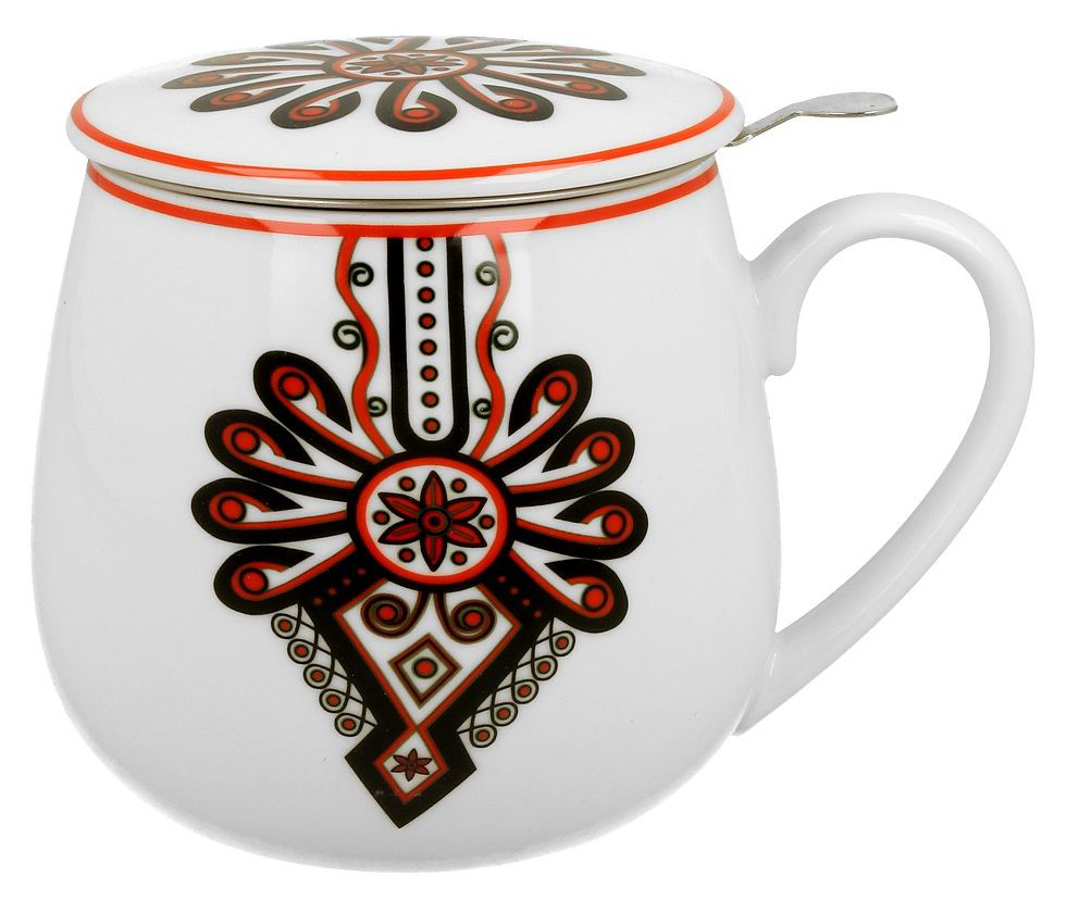 Kubek porcelanowy baryłka Parzenica z pokrywką, widok z boku.