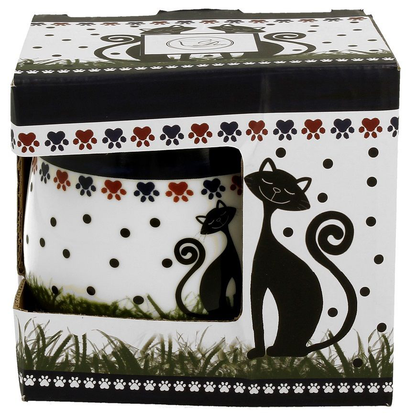 Kubek porcelanowy Indigo z motywem czarnych kotów w ozdobnym pudełku.