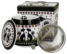 Zestaw kubek porcelanowy Indigo z metalowym zaparzaczem i pudełkiem.