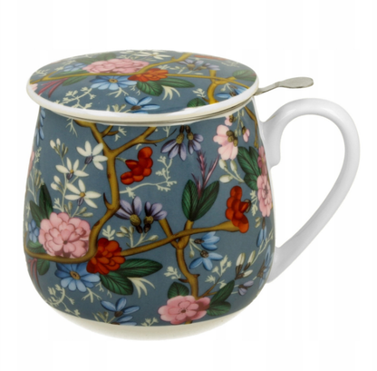 Kubek porcelanowy Blue W. Kilburn 430 ml z metalowym zaparzaczem i pokrywką widok z góry.