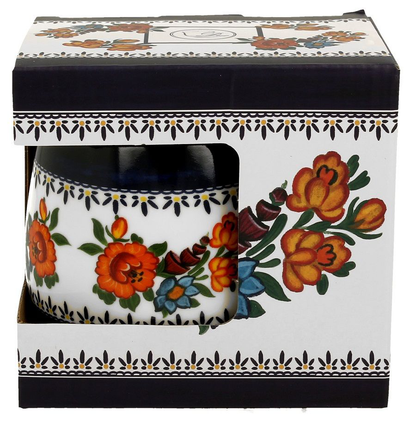 Kubek porcelanowy baryłka Indigo 2 w ozdobnym pudełku z motywem kwiatowym.