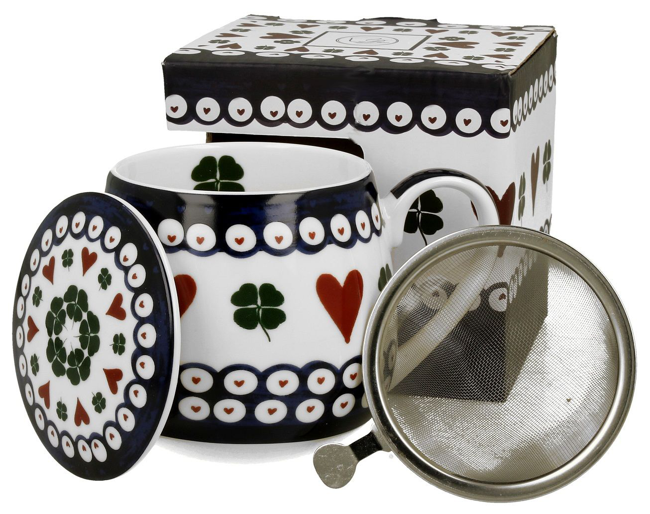 Zestaw kubek baryłka z zaparzaczem, pokrywką i pudełkiem prezentowym w stylu Indigo 3.