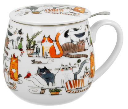 Zestaw kubek Koci Świat Leniwe koty z zaparzaczem i pudełkiem