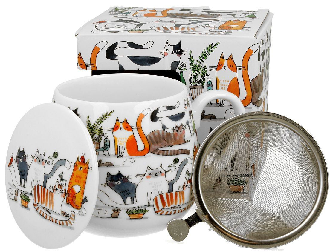 Kubek porcelanowy Koci Świat Leniwe koty z pokrywką