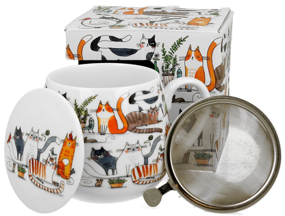 Kubek porcelanowy Koci Świat Leniwe koty z pokrywką